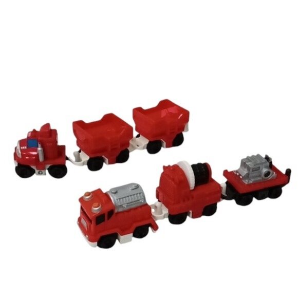 Fisher Price GeoTRAX Push Along Truck Rigs Fire Rescue and Dump Hauler 6 Pieces - Picture 1 of 9